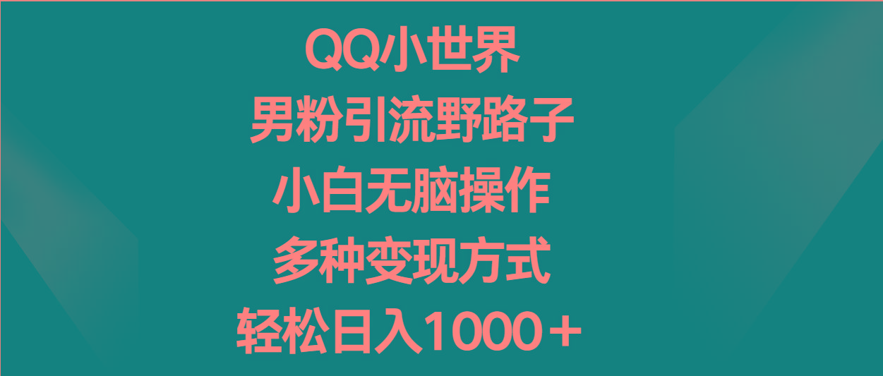 QQ小世界男粉引流野路子，小白无脑操作，多种变现方式轻松日入1000＋-shxbox省心宝盒
