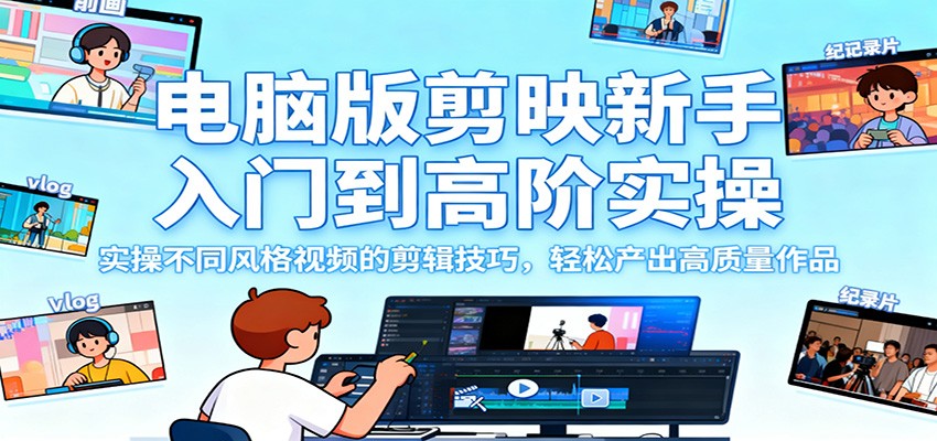 电脑版剪映新手入门到高阶实操，实操不同风格视频的剪辑技巧，轻松产出高质量作品-shxbox省心宝盒