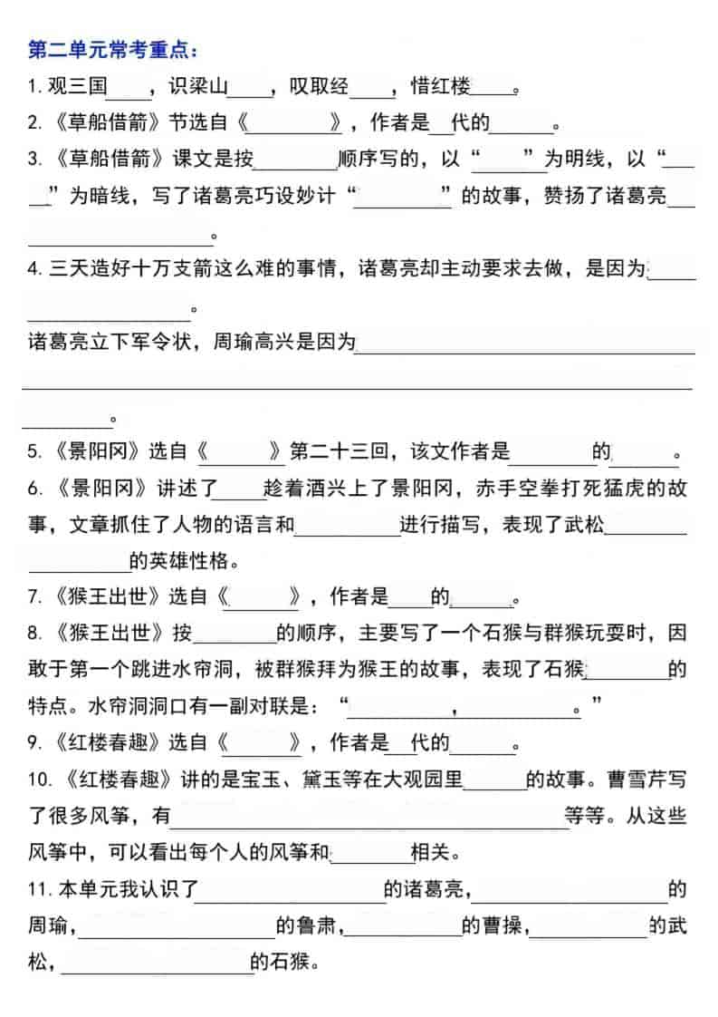 五年级下语文1-8单元常考重点内容填空-shxbox省心宝盒