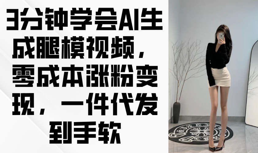 3分钟学会AI生成腿模视频，零成本涨粉变现，一件代发到手软-shxbox省心宝盒