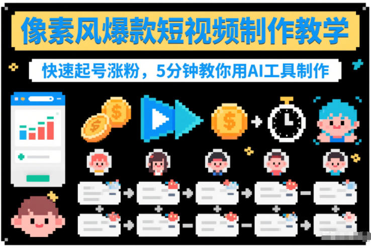 像素风爆款短视频制作教学，快速起号涨粉，5分钟教你用AI工具制作-shxbox省心宝盒