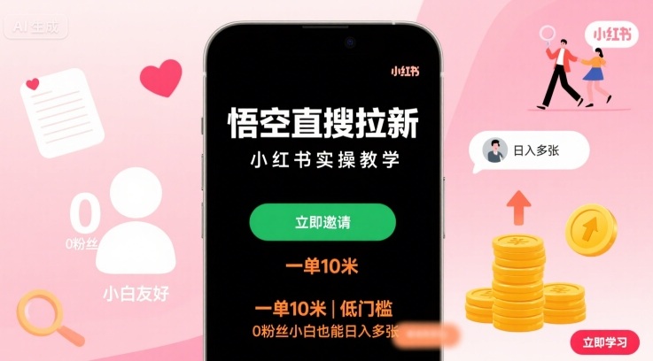 悟空直搜拉新小红书实操教学，一单10米，低门槛，0粉丝小白也能日入多张-shxbox省心宝盒