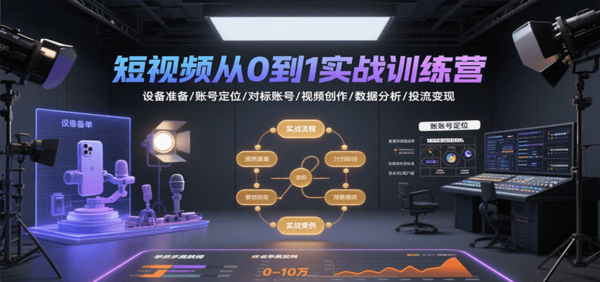 短视频从0到1实战训练营：设备准备/账号定位/对标账号/视频创作/数据分析/投流变现-shxbox省心宝盒
