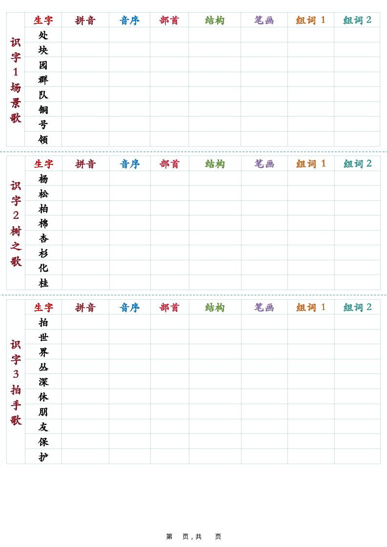 25秋新二上语文生字预习卡（11页）-shxbox省心宝盒