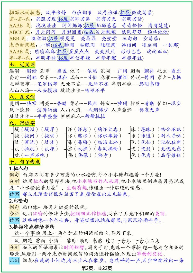 四上语文1-8单元高频考点总结单（十二个考点归纳）22页-shxbox省心宝盒