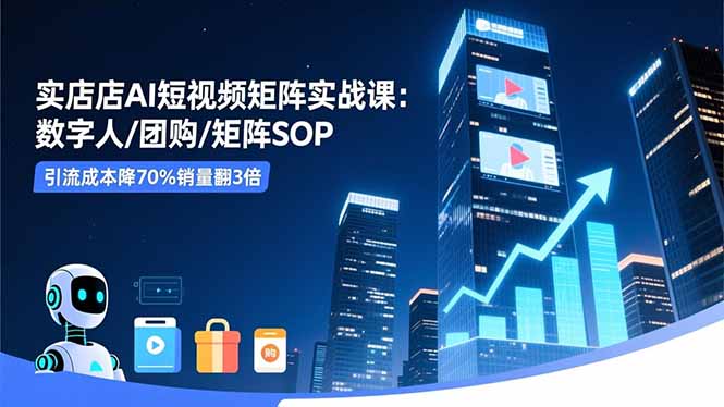实体店AI短视频矩阵实战课：数字人/团购/矩阵SOP，引流成本降70%销量翻3倍-shxbox省心宝盒
