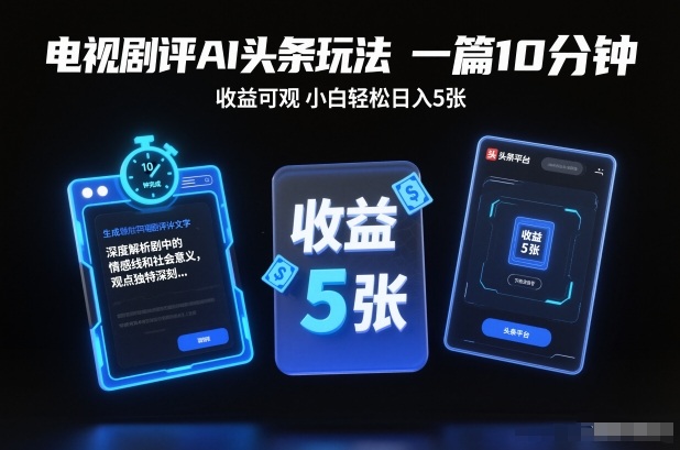 电视剧评AI头条玩法，一篇10分钟，收益可观，小白轻松日入5张+【独家】-shxbox省心宝盒