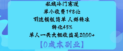 私域冷门赛道:单个收费198米引流模板简单人群精准转化45%单人一天大概收益是1k+-shxbox省心宝盒