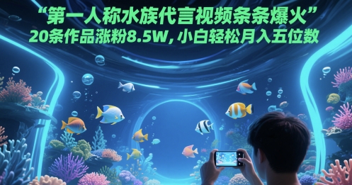 第一人称水族代言视频条条爆火，20条作品涨粉8.5W，小白轻松月入五位数-shxbox省心宝盒