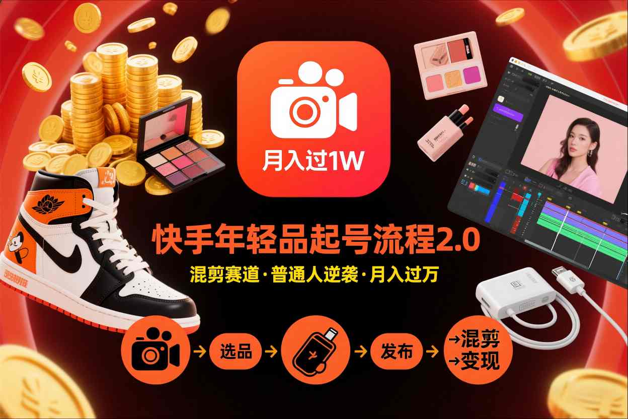 快手短视频带货年轻品起号流程2.0，快手年轻品混剪赛道，普通人也能月入过1W-shxbox省心宝盒