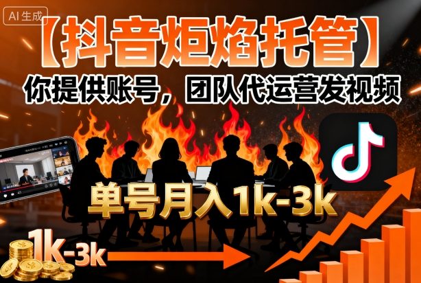 【抖音炬焰托管】你提供账号，团队代运营发视频，单号月入1k+【揭秘】-shxbox省心宝盒