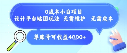 0成本小白项目，设计平台贴图玩法，无需维护，无需成本，单账号单月可产生收益4k+-shxbox省心宝盒