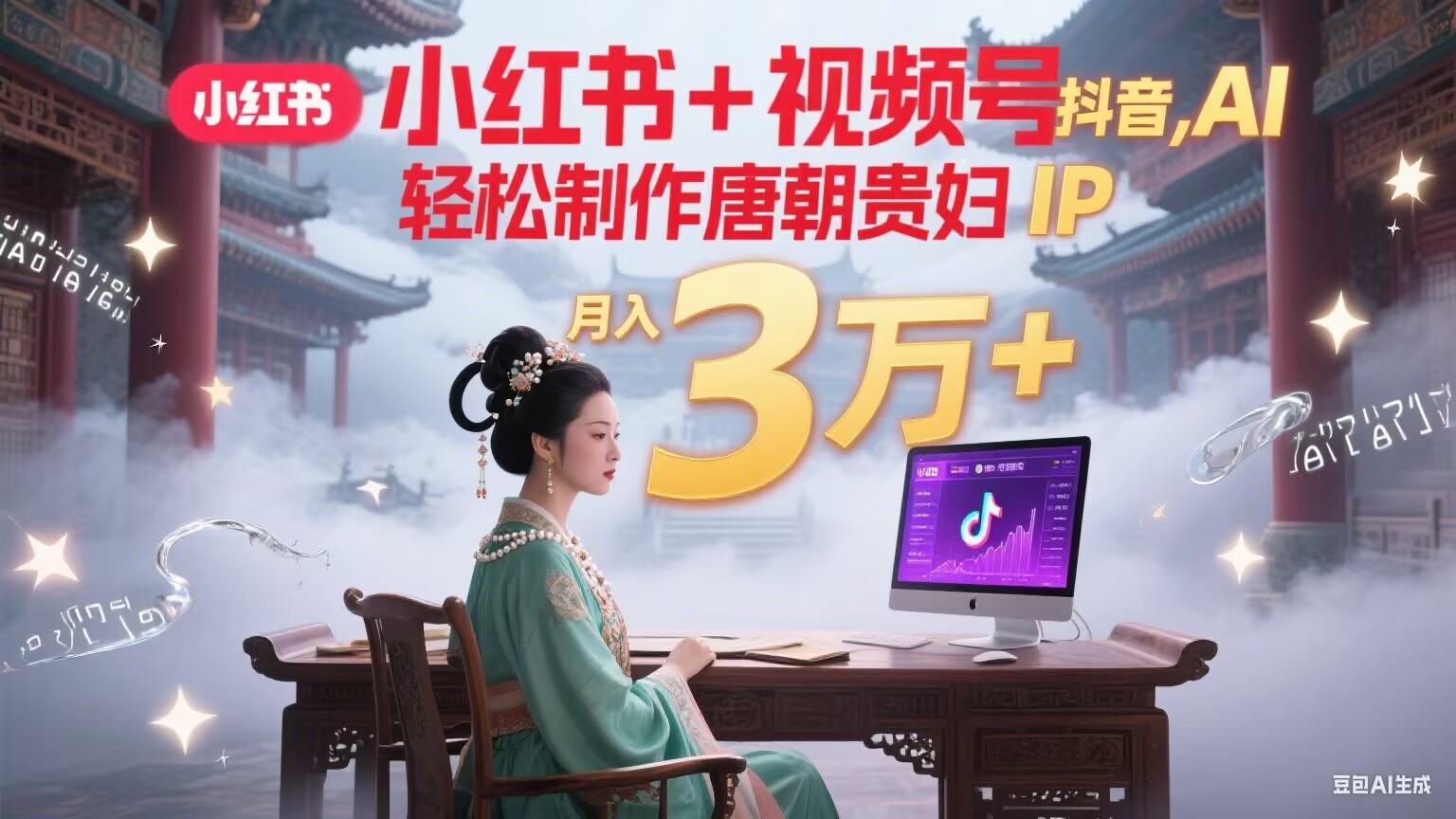 小红书+视频号+抖音，AI轻松制作唐朝贵妇IP，毒鸡汤、励志、减肥瘦身、养生赛道轻松切入，每天30分钟，轻松产出N条，月入3万+-shxbox省心宝盒