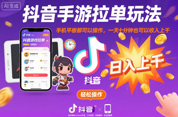 抖音手游拉单玩法，手机平板都可以操作，一天十分钟也可以收入上K【揭秘】-shxbox省心宝盒