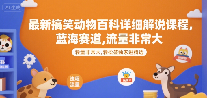 最新搞笑动物百科详细解说课程,蓝海赛道,流量非常大,轻松签独家进精选