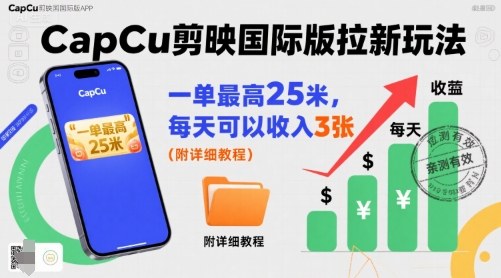 一单最高25米，亲测CapCu剪映国际版拉新玩法，每天可以收入3张(附详细教程)-shxbox省心宝盒
