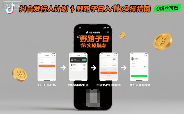 抖音发行人计划全新野路子玩法，随时随地，只要有手机，就能操作，日入1k+【揭秘】-shxbox省心宝盒