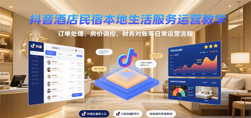 抖音酒店民宿本地生活服务运营教学，订单处理、房价调控、财务对账等日常运营流程-shxbox省心宝盒