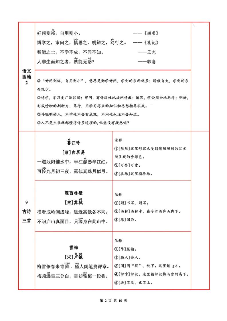 四上语文必背内容+默写表-shxbox省心宝盒