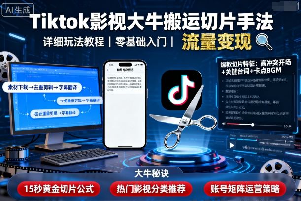 Tiktok影视大牛搬运切片手法，详细玩法教程-shxbox省心宝盒