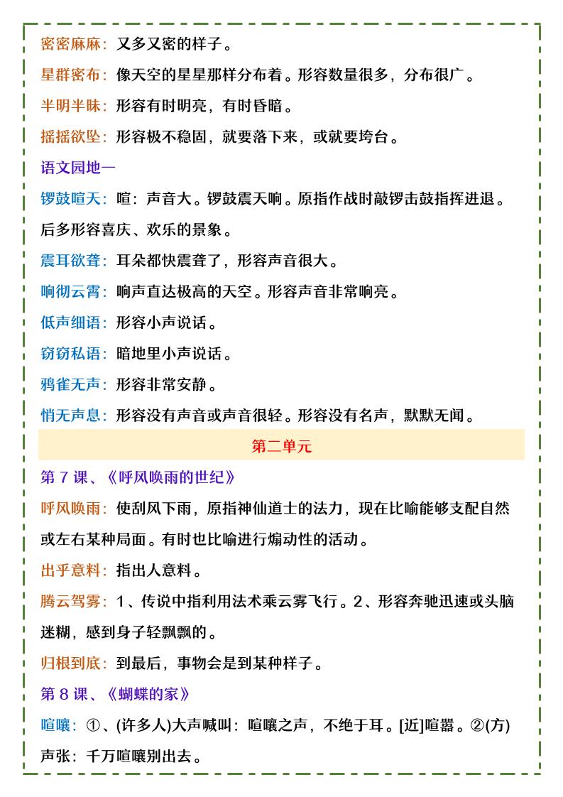 【2025秋新版】四年级上册语文1-8单元课内词语及解释-shxbox省心宝盒