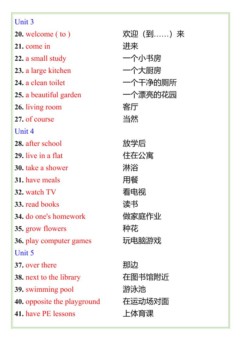 【2025秋新版】四年级上册重点英语短语汇总-shxbox省心宝盒
