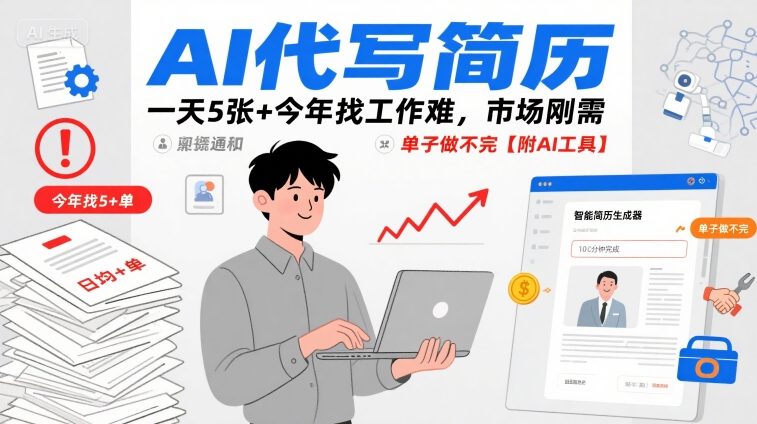 AI代写简历，一天5张+今年找工作难，市场刚需，单子做不完【附AI工具】-shxbox省心宝盒