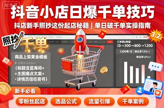 抖音小店日爆千单技巧，抖店新手照抄这份起店秘籍，单日破千单-shxbox省心宝盒