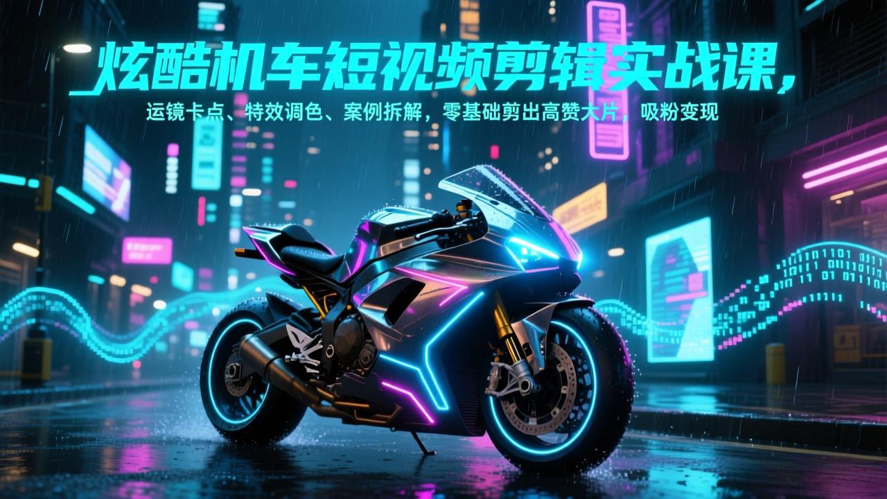 炫酷机车短视频剪辑实战课，运镜卡点、特效调色、案例拆解，零基础剪出高赞大片，吸粉变现-shxbox省心宝盒