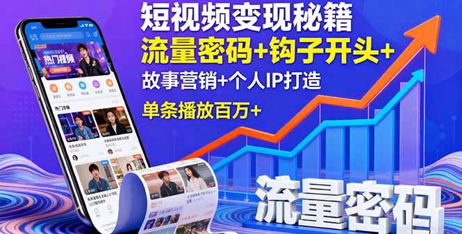 短视频变现秘籍，流量密码+钩子开头+故事营销+个人IP打造，单条播放百万+-shxbox省心宝盒