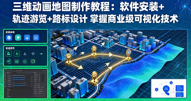 三维动画地图制作教程：软件安装+轨迹游览+路标设计 掌握商业级可视化技术-shxbox省心宝盒