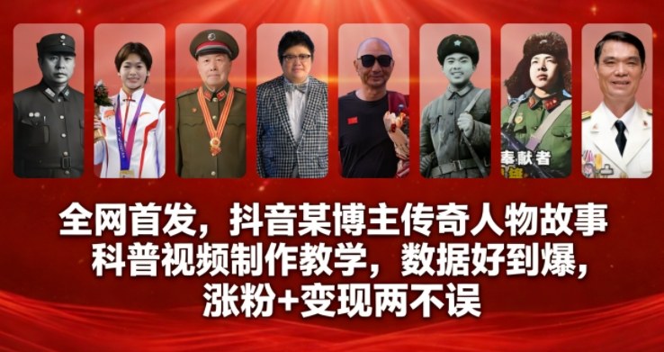 全网首发，抖音某博主传奇人物故事科普视频制作教学，数据好到爆，涨粉+变现两不误-shxbox省心宝盒