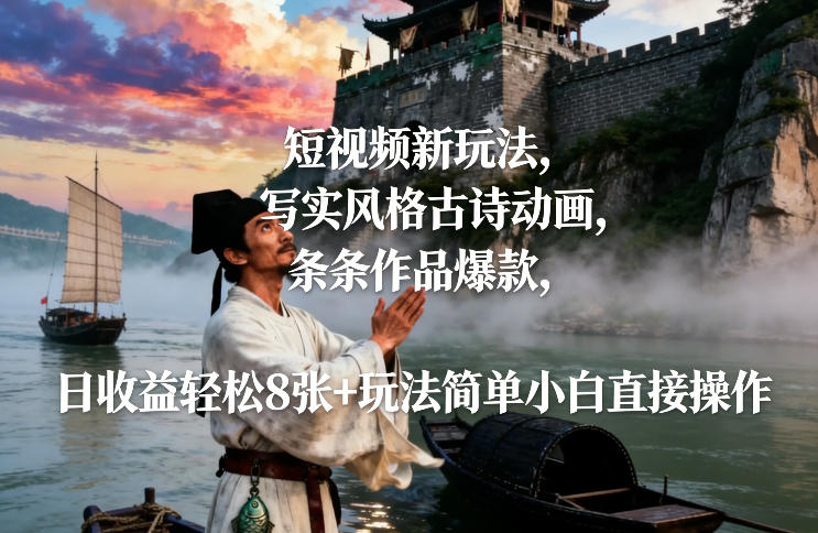 短视频新玩法，写实风格古诗动画，条条作品爆款，日收益轻松8张+玩法简单小白直接操作-shxbox省心宝盒