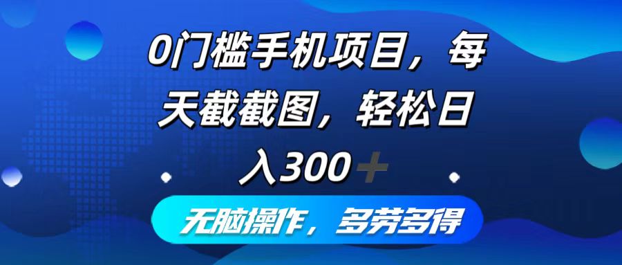 0门槛手机项目，每天截截图，轻松日入300+，无脑操作多劳多得-shxbox省心宝盒
