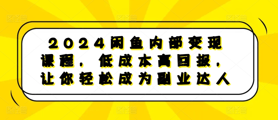 2024闲鱼内部变现课程，低成本高回报，让你轻松成为副业达人-shxbox省心宝盒