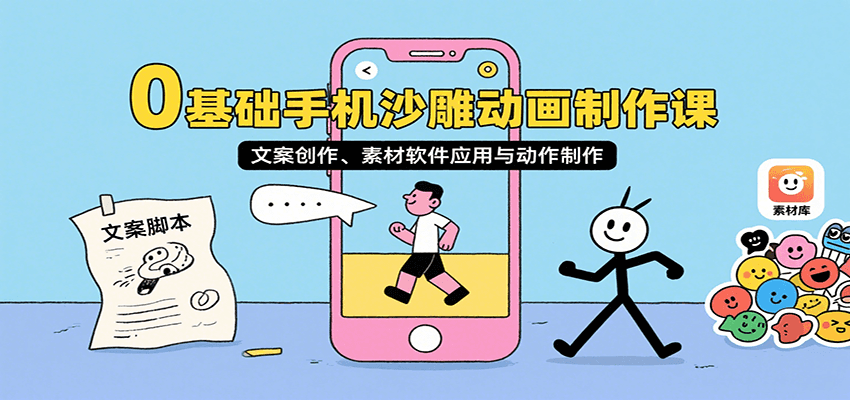 0基础手机沙雕动画制作课，文案创作、素材软件应用与动作制作-shxbox省心宝盒