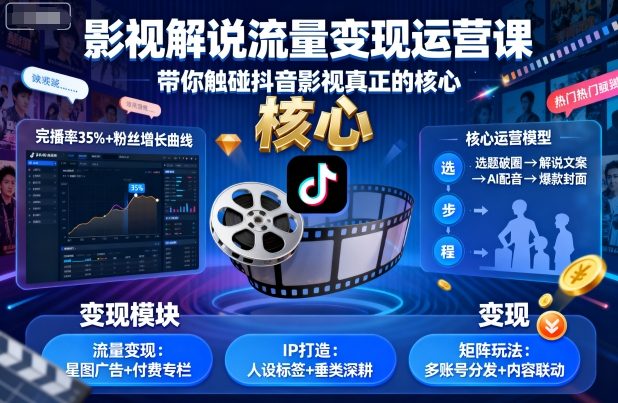 影视解说流量变现运营课，带你触碰抖音影视真正的核心-shxbox省心宝盒