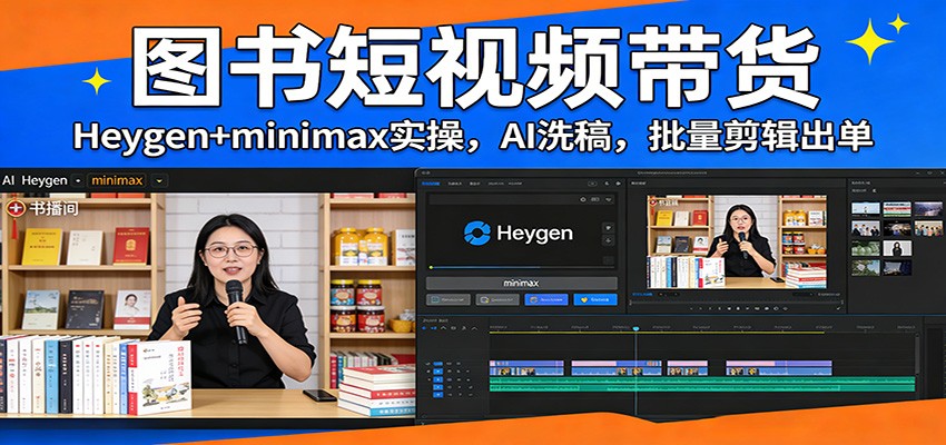图书短视频带货：Heygen+minimax实操，AI洗稿 ，批量剪辑出单-shxbox省心宝盒