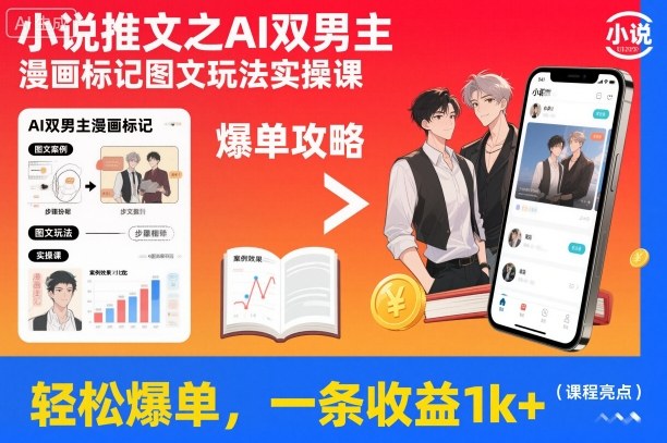 小说推文之AI双男主漫画标记图文玩法实操课，轻松爆单，一条收益1k+-shxbox省心宝盒