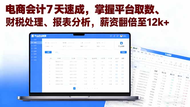 电商会计7天速成，掌握平台取数、财税处理、报表分析，薪资翻倍至12k+-shxbox省心宝盒