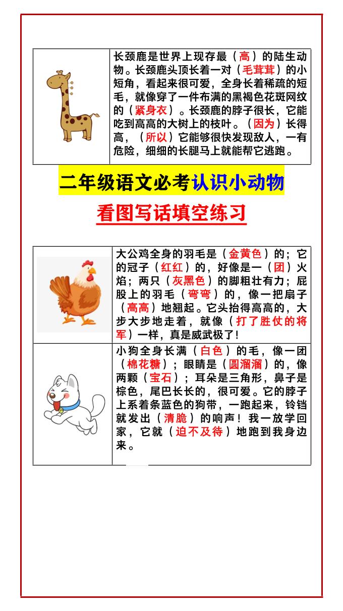 【2025秋新版】二年级语文必考认识小动物看图写话填空练习-二上语文-shxbox省心宝盒