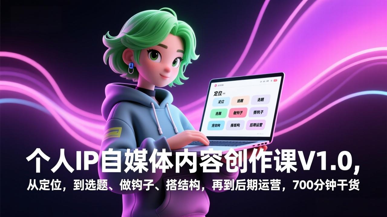 个人IP自媒体内容创作课V1.0，从定位，到选题、做钩子、搭结构，再到后期运营，700分钟干货-shxbox省心宝盒