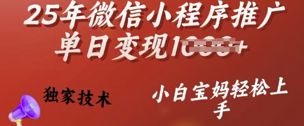 25年微信小程序推广单日变现多张，独家技术，小白宝妈轻松上手【揭秘】-shxbox省心宝盒