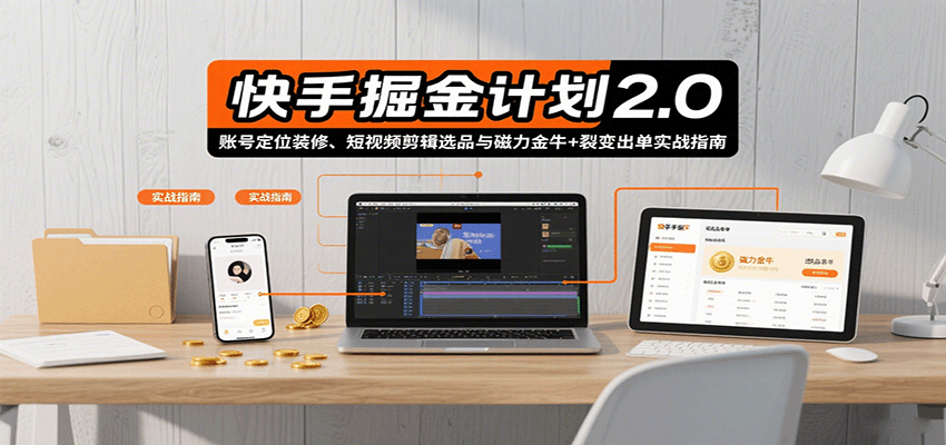 快手掘金计划2.0，账号定位装修、短视频剪辑选品与磁力金牛+裂变出单实战指南-shxbox省心宝盒