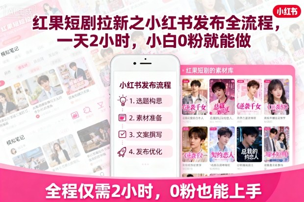 红果短剧拉新之小红书发布全流程，一天2小时，小白0粉就能做-shxbox省心宝盒