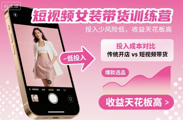 短视频女装带货训练营，投入少风险低，收益天花板高-shxbox省心宝盒