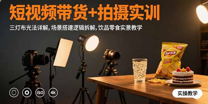 短视频带货+拍摄实训：三灯布光法详解,场景搭建逻辑拆解,饮品零食实景教学-shxbox省心宝盒