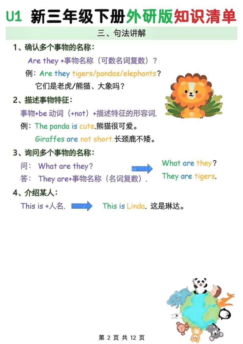 三年级下英语Unit1-6知识清单《外研版（三起）》-shxbox省心宝盒