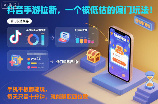 抖音手游拉新，一个被低估的偏门玩法！手机平板都能玩，每天只需十分钟，就能賺取四位数【揭秘】-shxbox省心宝盒