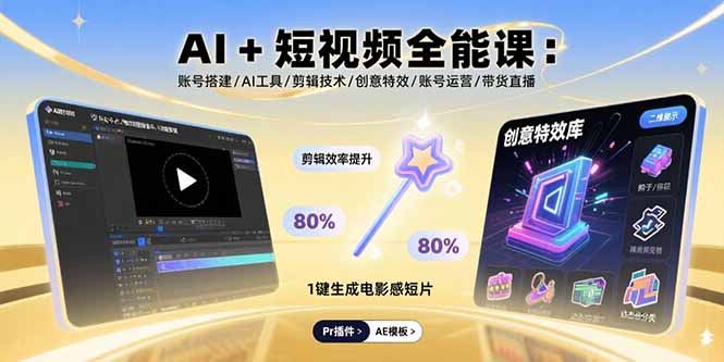 AI+短视频全能课：账号搭建/AI工具/剪辑技术/创意特效/账号运营/带货直播-shxbox省心宝盒